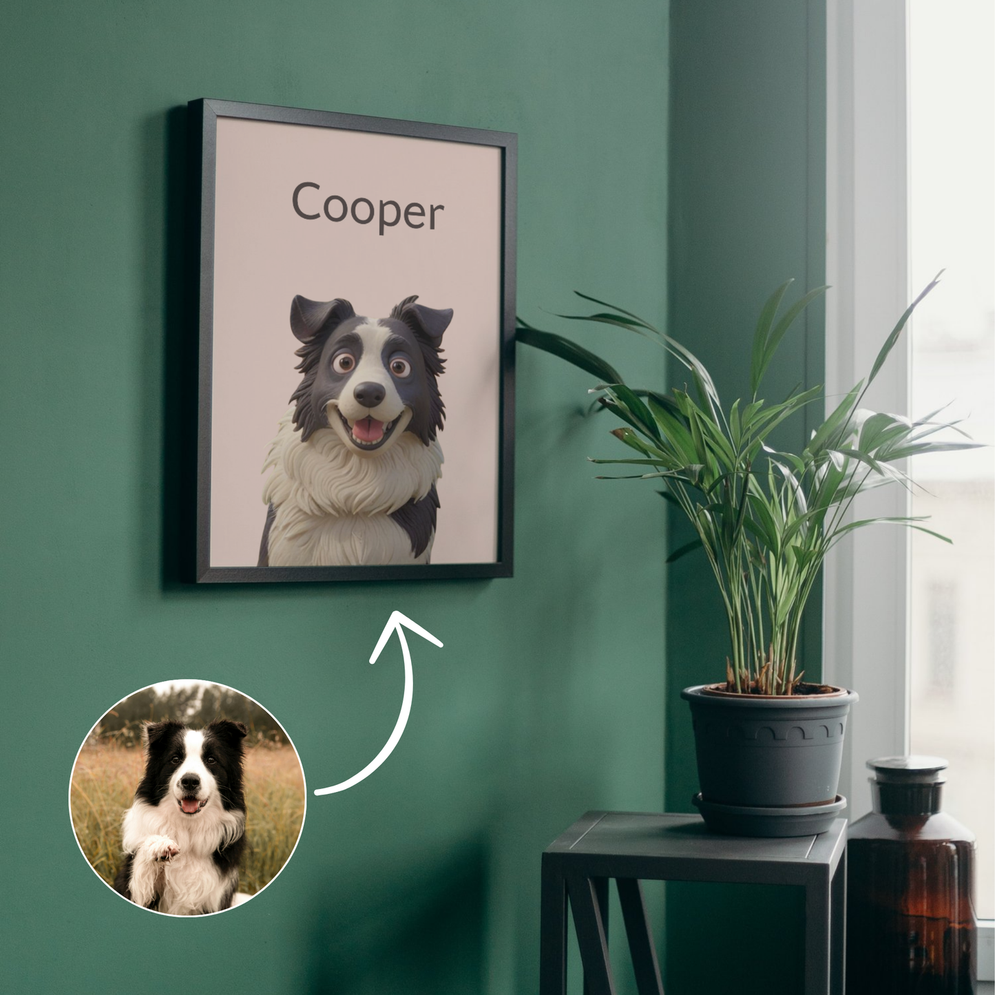 Border collie cartoon dog portrait personalised