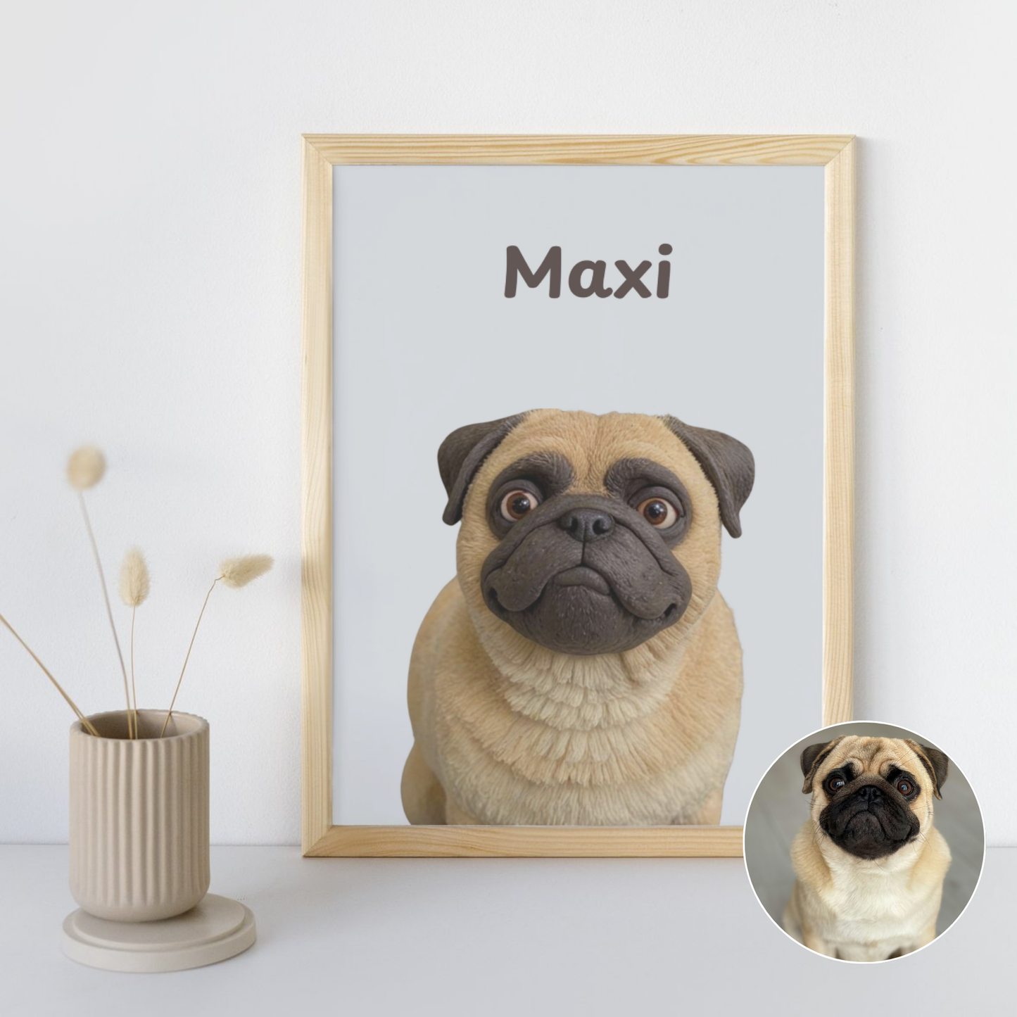 Custom cartoon portrait of a pug named Maxi
