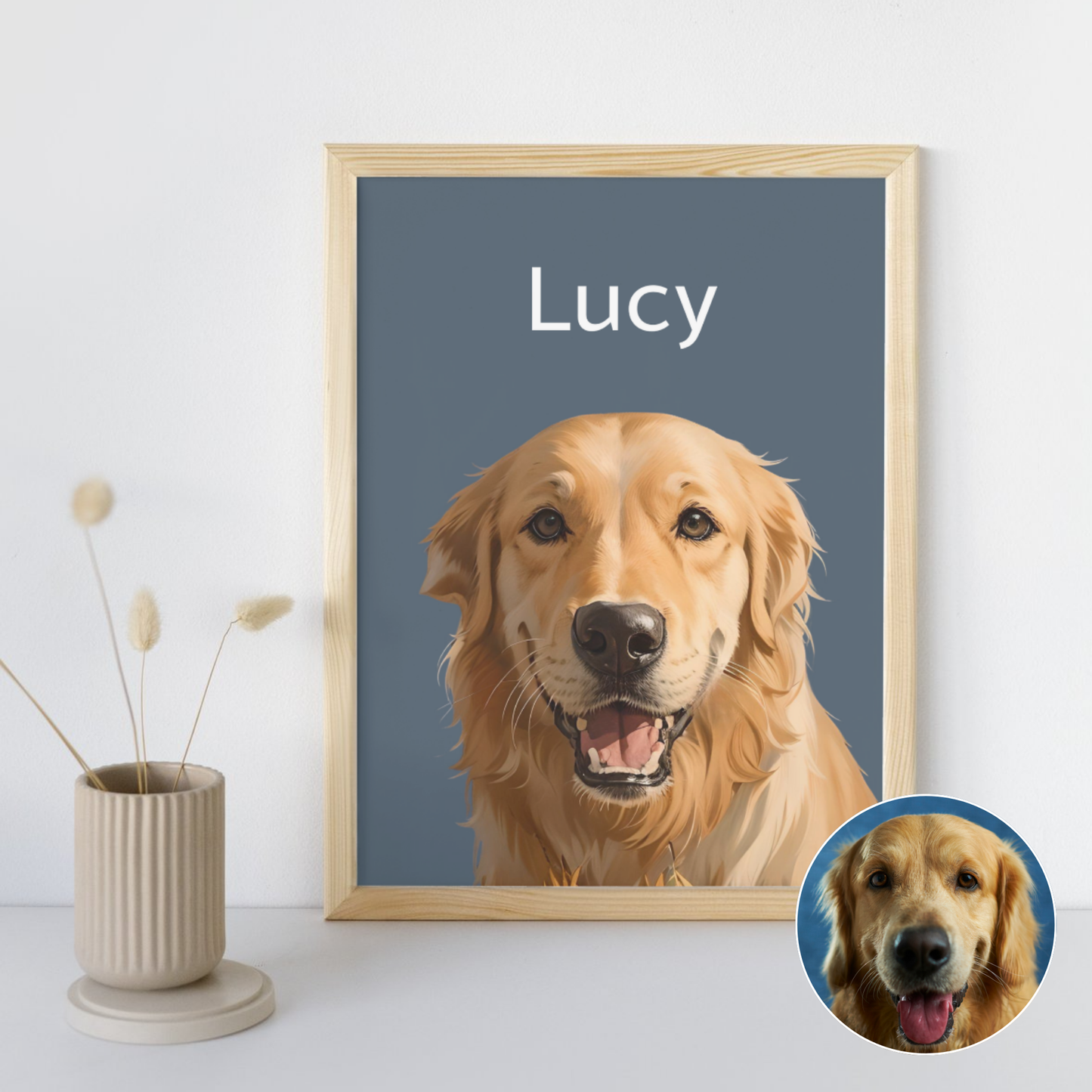 Golden Retriever custom portrait with s wood frame
