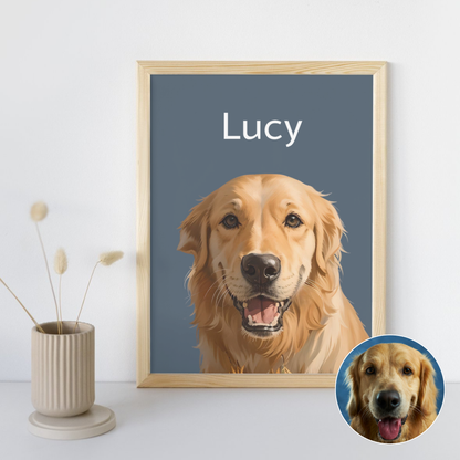 Golden Retriever custom portrait with s wood frame