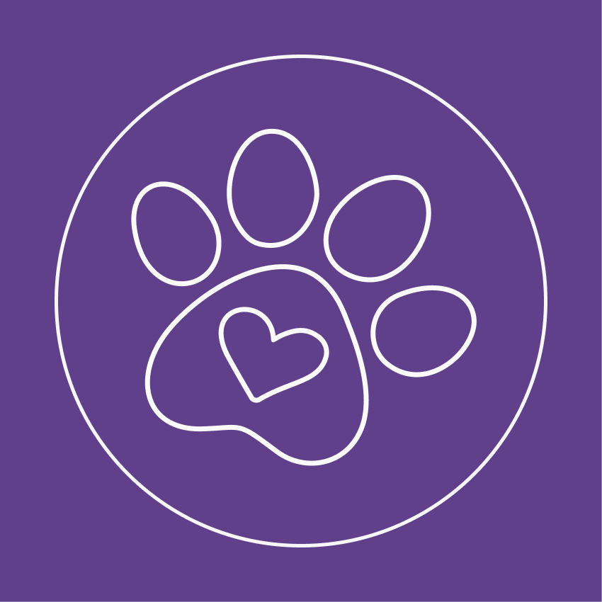 Petz and Co minimalist pet design featuring a simple line art paw print with a heart in the center. A perfect symbol of love for pets, ideal for personalized pet gifts and custom artwork