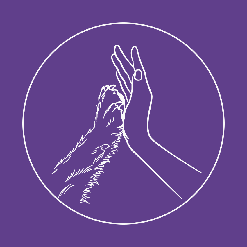 Petz and Co custom pet illustration featuring a minimalist line art design of a human hand and a dog's paw high-fiving, symbolizing a strong bond between pets and their owners. Perfect for personalized pet gifts and artwork